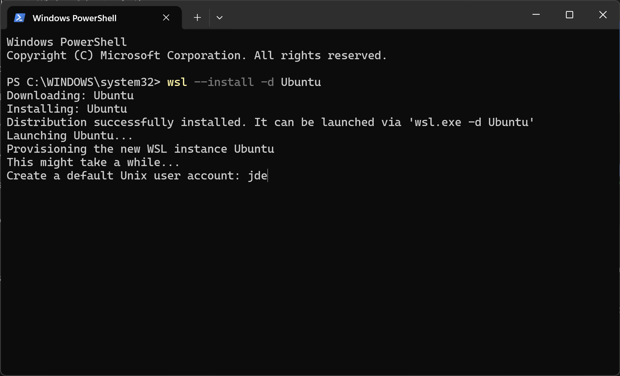 Creating the default Unix user account