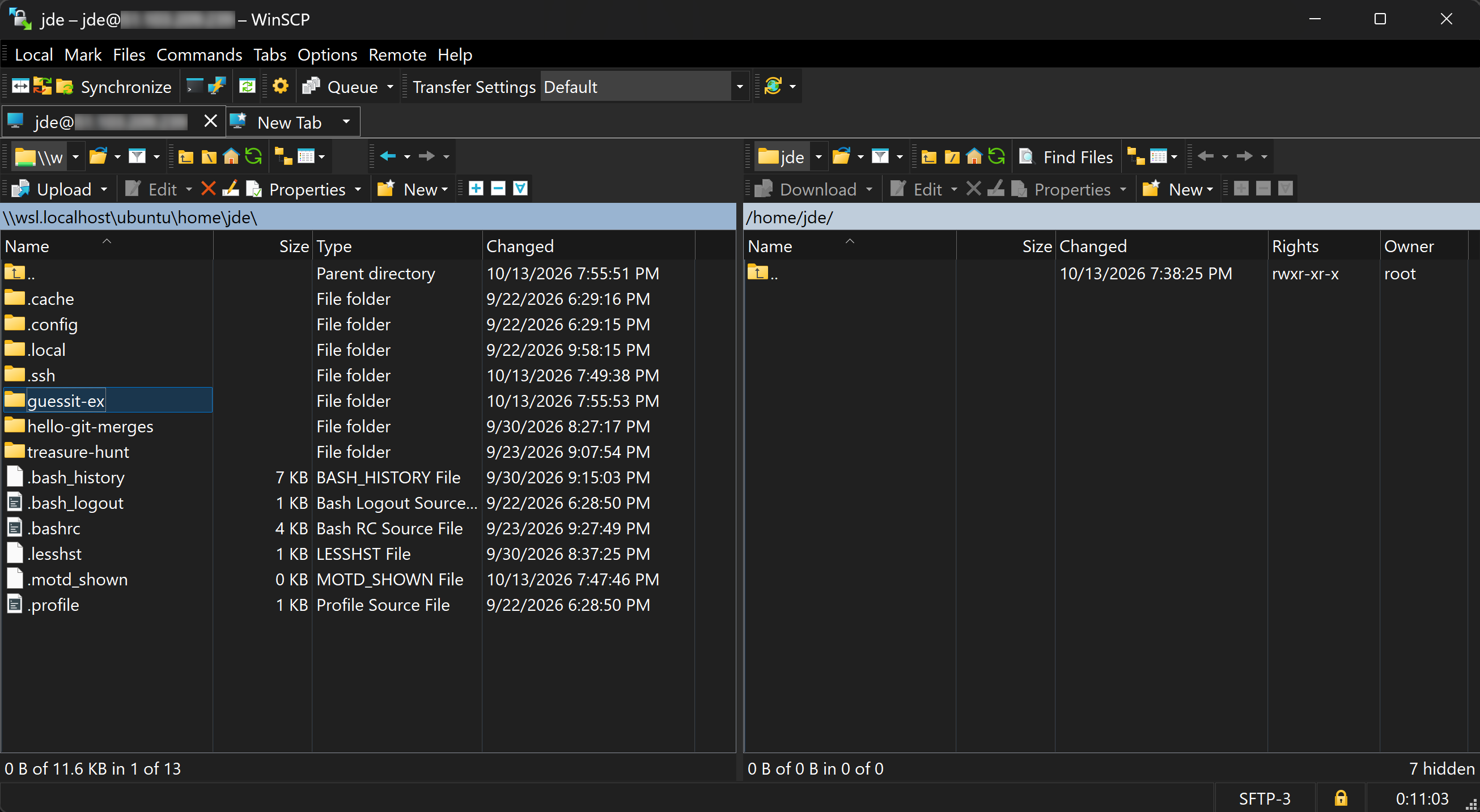 WinSCP showing guessit-ex in the WSL, ready to be dragged to the server