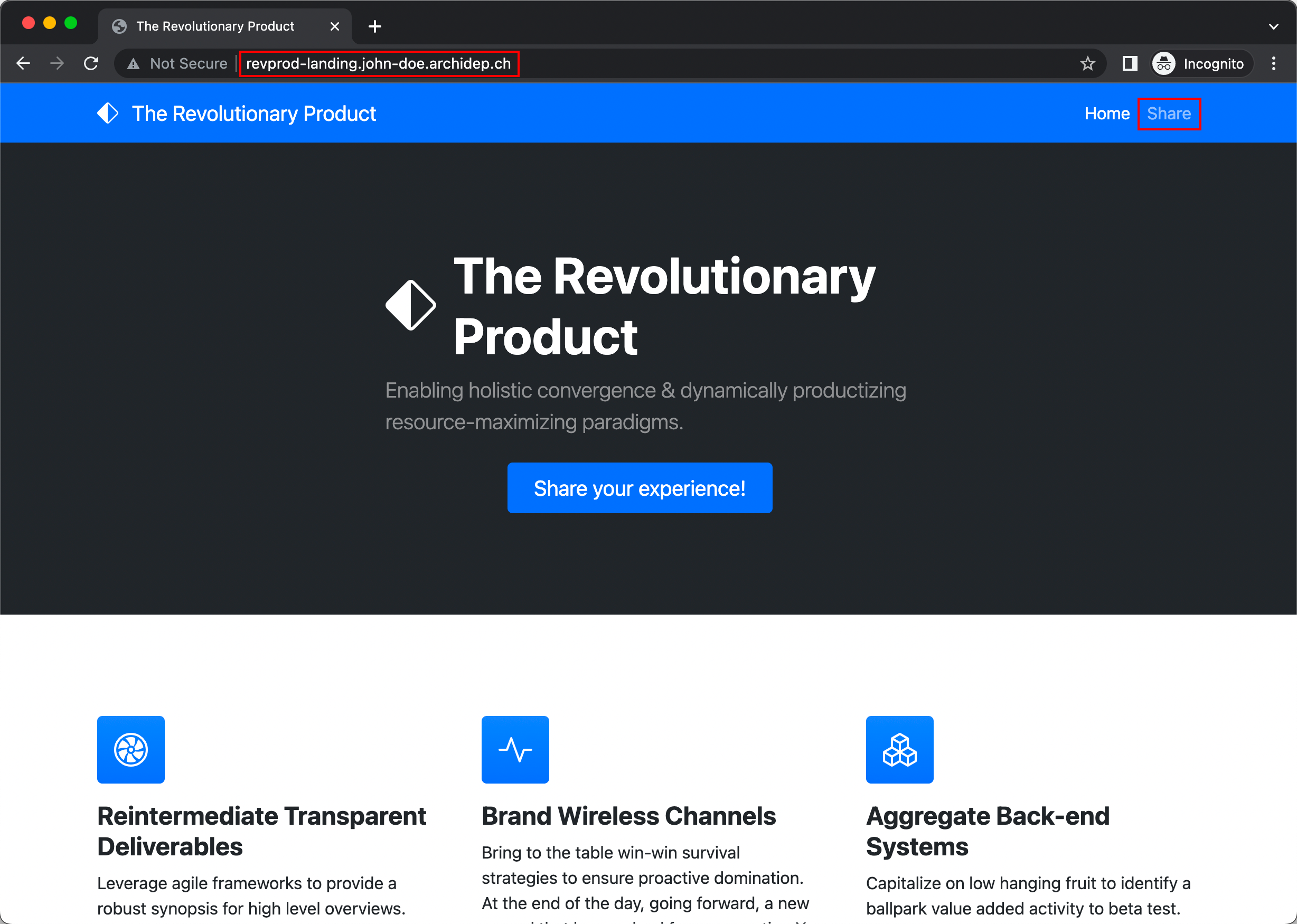 From the Revprod landing page to the backend