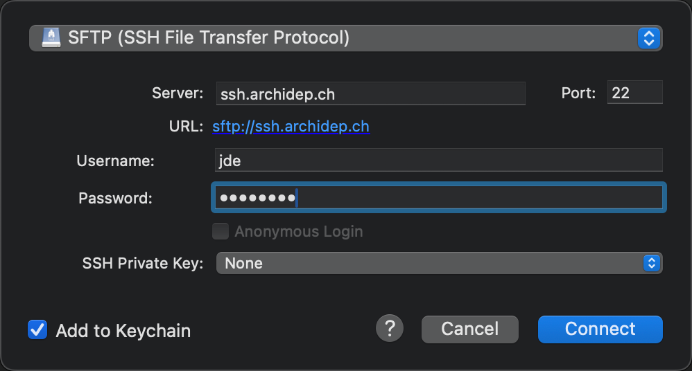 Cyberduck SFTP password authentication
