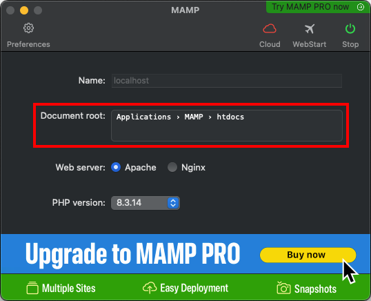 MAMP document root