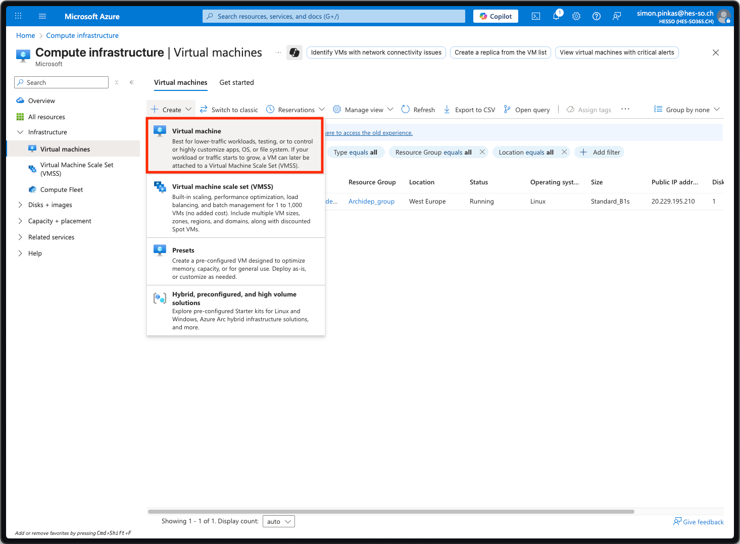 Azure: Create a new virtual machine
