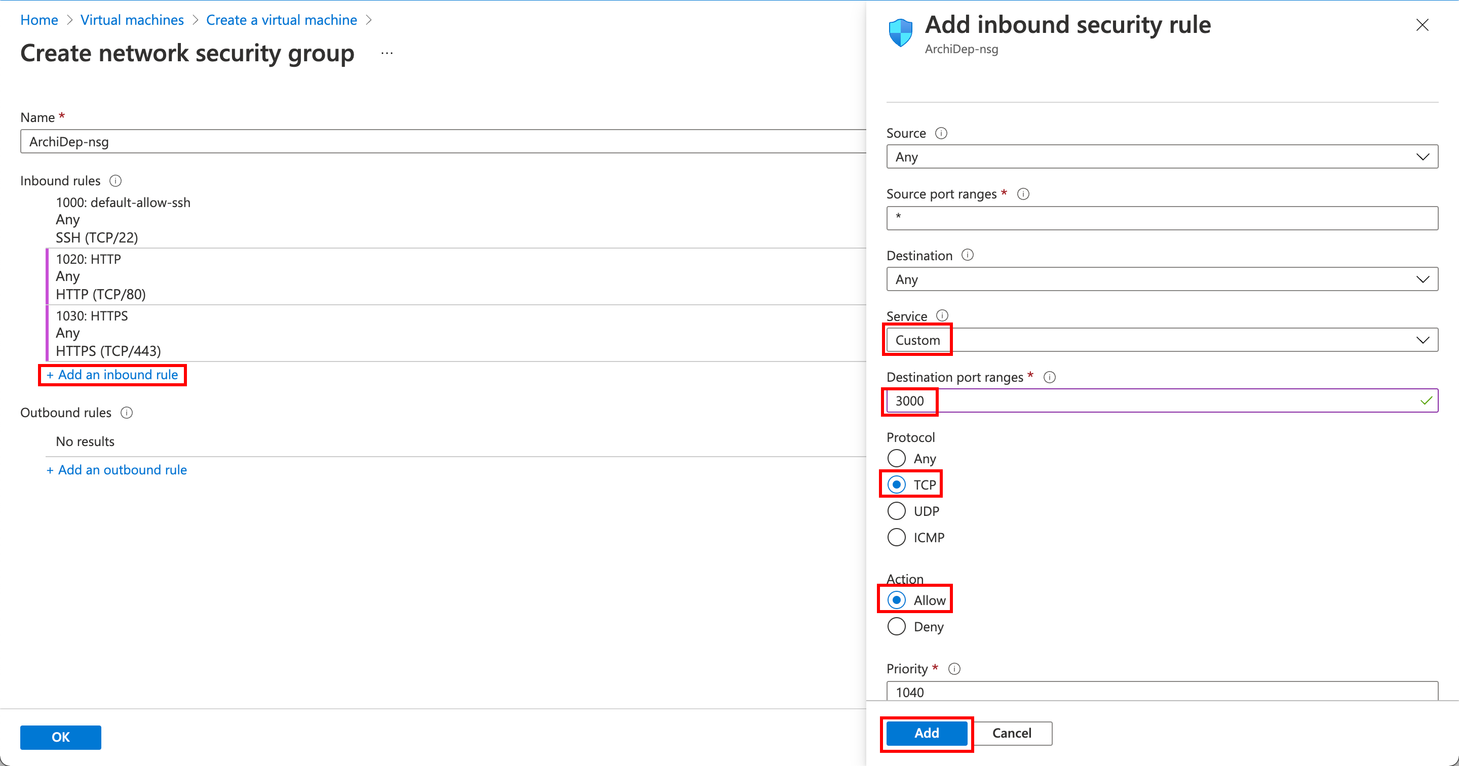 Azure: VM Custom Ports