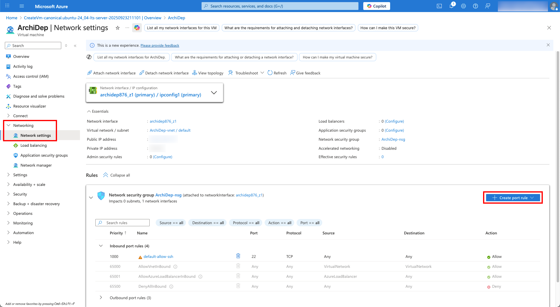 Azure: fix VM networks settings