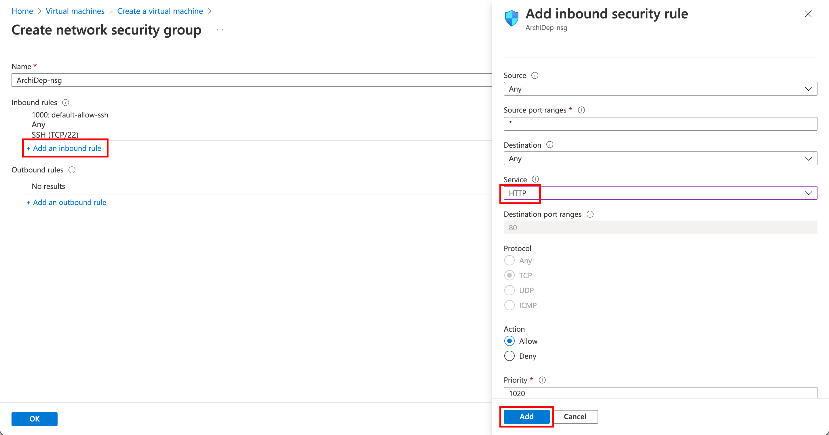 Azure: VM HTTP Ports