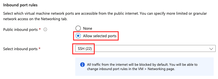 Azure: VM inbount port rules