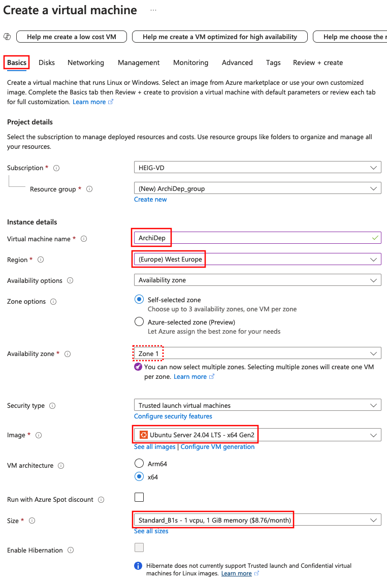 Azure: VM instance details