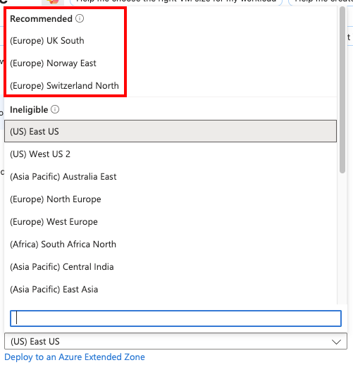 Azure: recommended regions