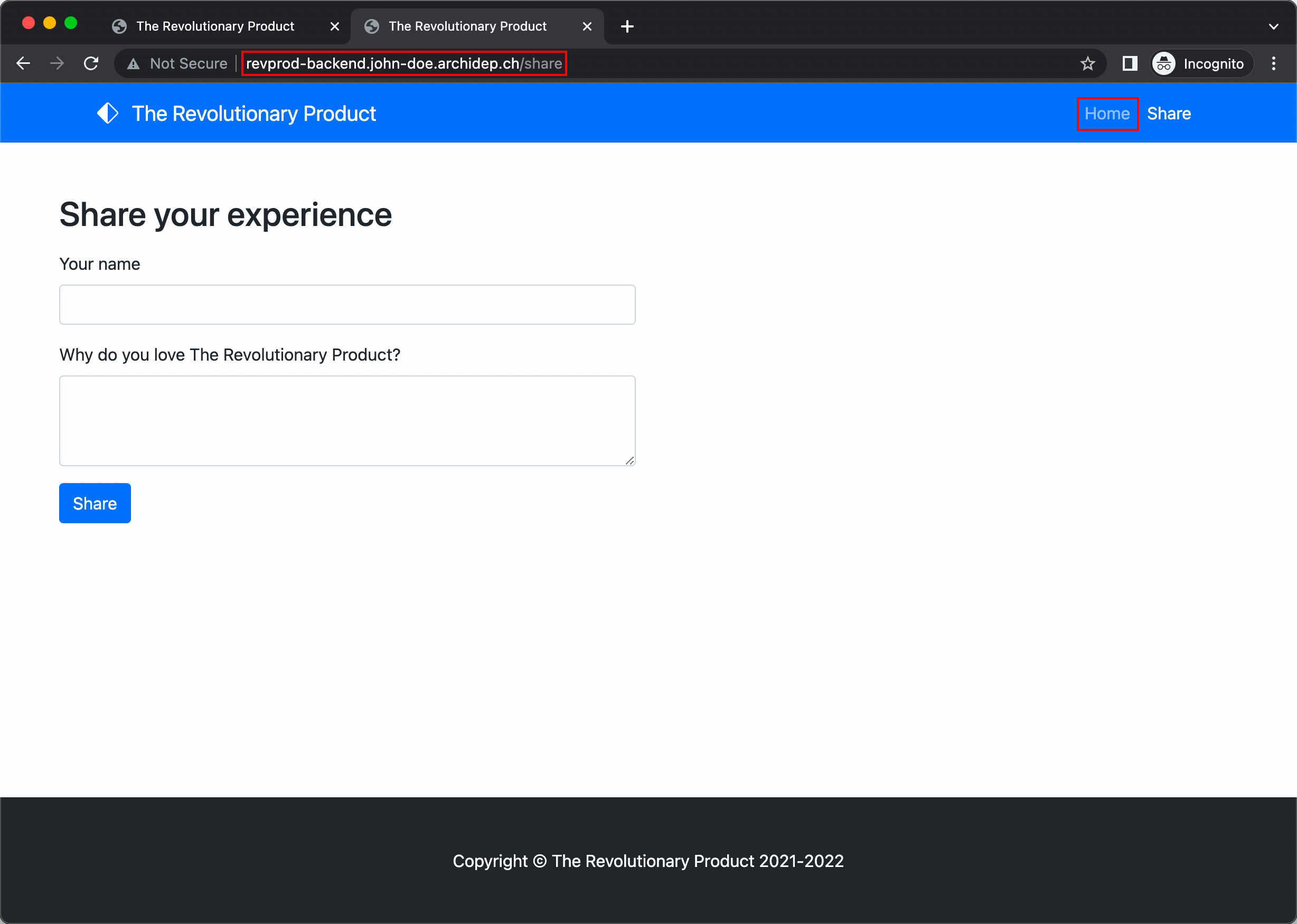 From the Revprod backend to the landing page