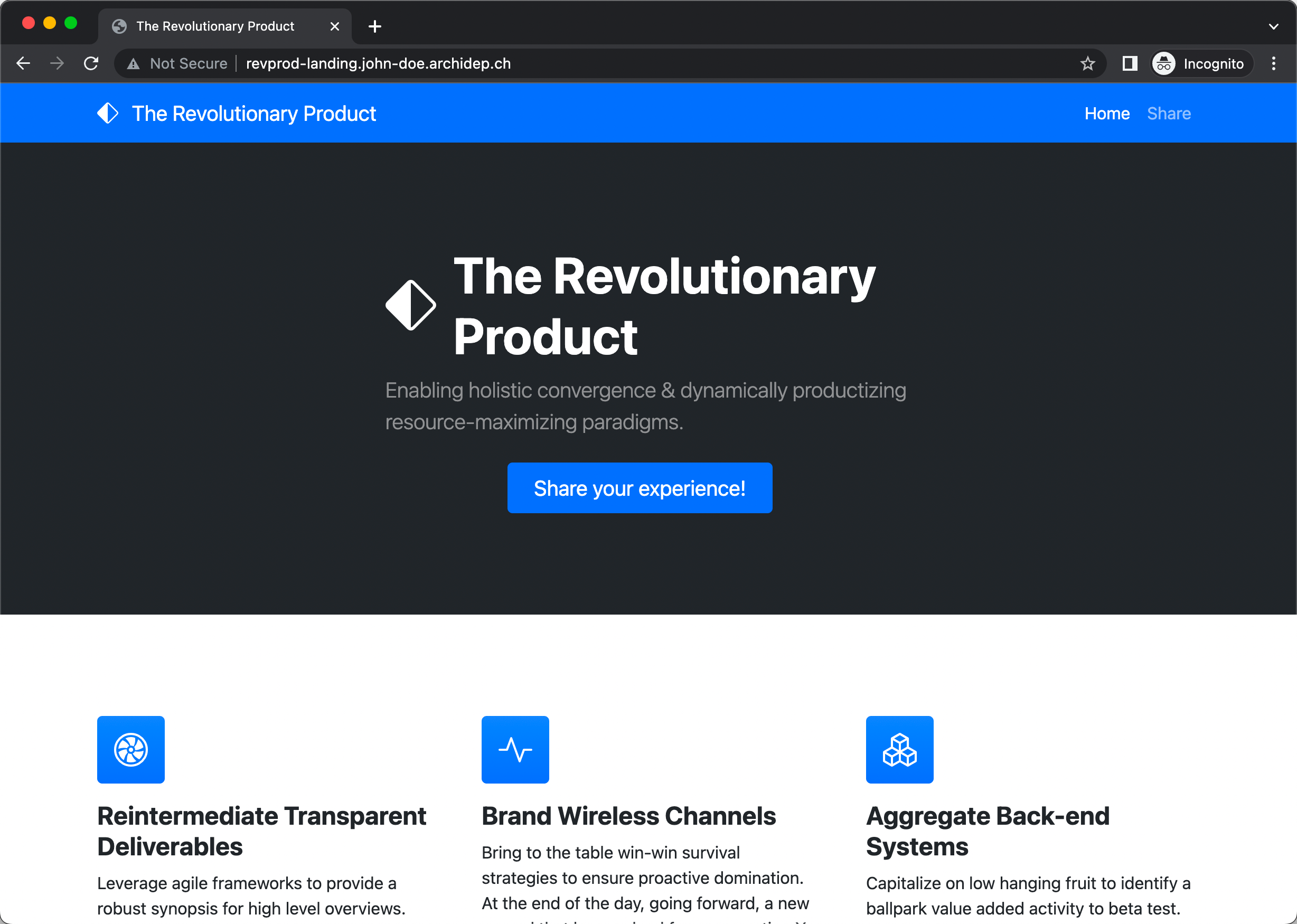 Revprod landing page