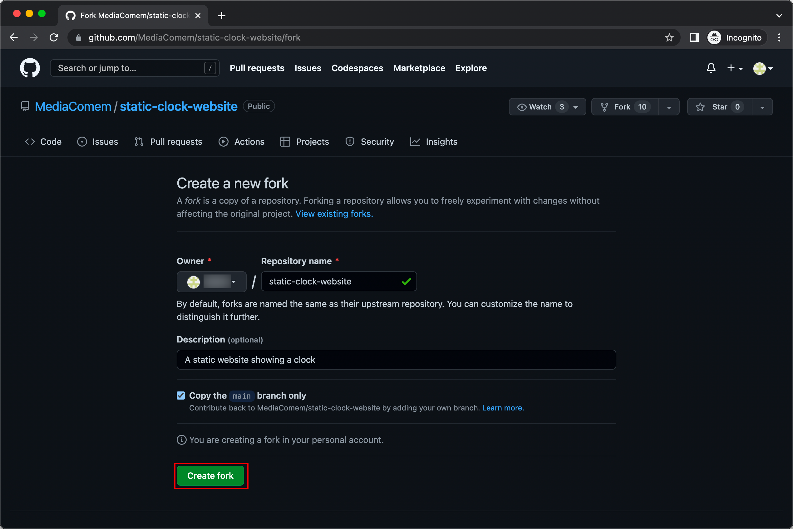 Fork the static clock repository
