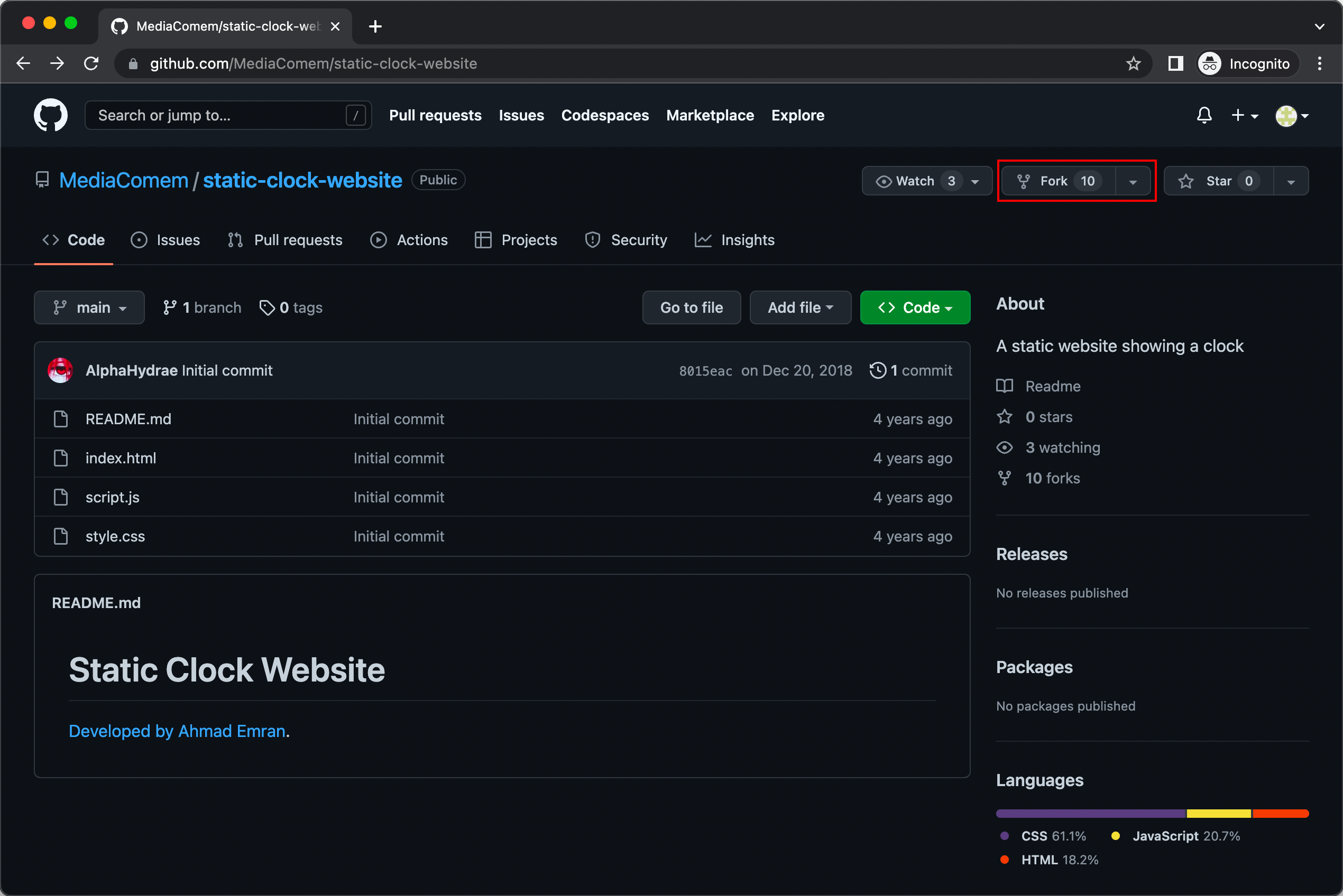 Fork the static clock repository
